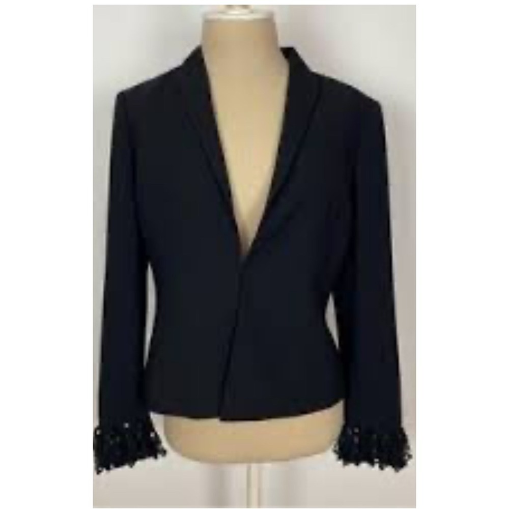 Nipon Boutique Black Petite Blazer Jacket Sequins Fringe Cuffs10